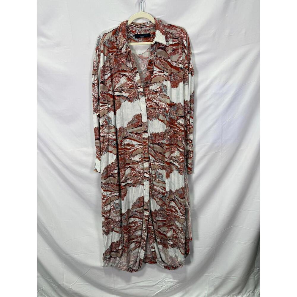 Proenza Schouler Red Beige & White Swirl Print Shirtdress Size 12 - Picture 3 of 6